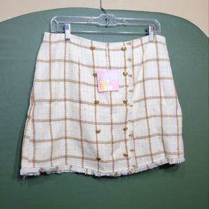 Size L Leydon NWT Tweed Plaid Skirt With Glitter + Gold